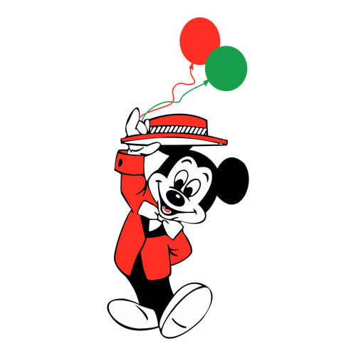 Mickey Mouse goes to wish his girlfriends birthday happily with balloons vector cartoon