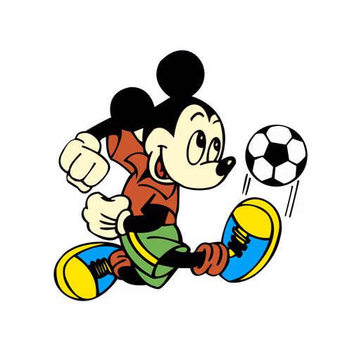 Mickey Mouse is playing football comfortably vector cartoon