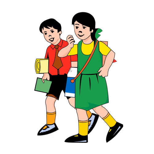 Two students go to school together to study vector cartoon design