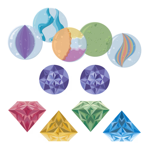Colorful Gemstone Clip Art Set Heart Shaped, Round, and Oval Crystals with Shiny Details