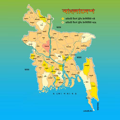 Map of Bangladesh with Districts and Primary Teachers Institute Include Vector Illustration