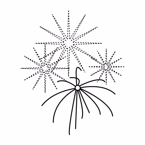 Colorful Outline Fireworks Icon on White Background
