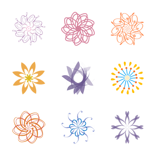 Flower blossom icon set vector art and graphics circular design flower drawing