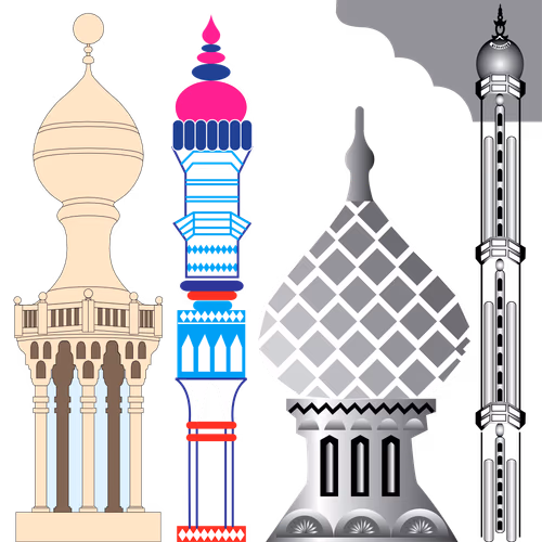 Collection of Islamic Muslim Mosques Minarets Vector Design