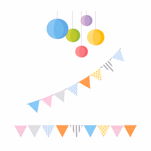 Colorful bunting and polka dots Great for adding a festive touch to any celebration or party