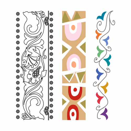 Colorful Decorative Floral Elements and Border Vector