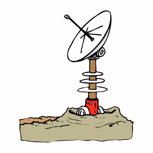 Continuous One Line Drawing of Communication Satellite Dish in Silhouette
