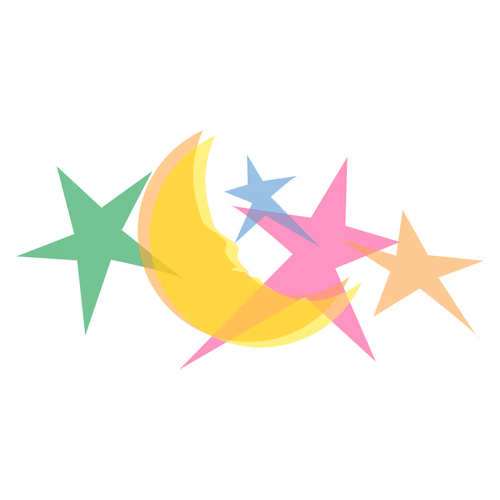 Flat Floating Holographic Star with Glowing Moon Vector Illustration