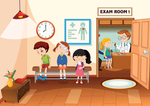 Kid in the hospital with a doctor scene