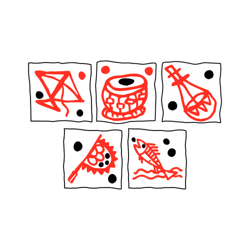 Kite, tabla, ektara, fan and fish Boishakhi ensemble vector
