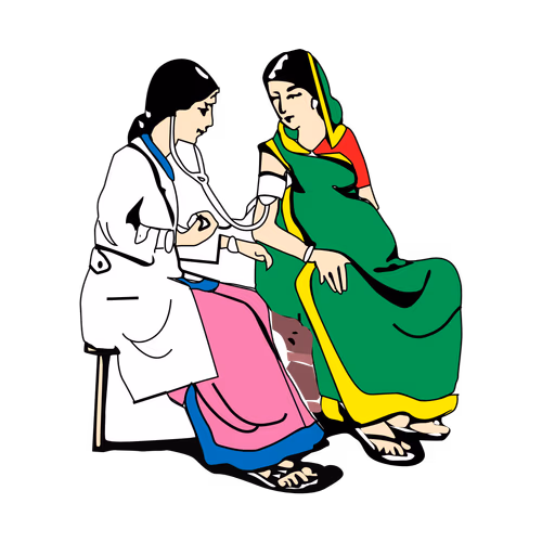 Pregnant woman cartoon woman undergoing treatment and consultation with gynecologist vector