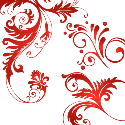 Set of Retro Floral Graphics Red Alpona Floral Scrolls vector