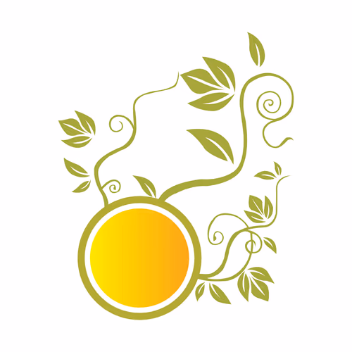 Spiraling Green Plant and Yellow Sun Illustration