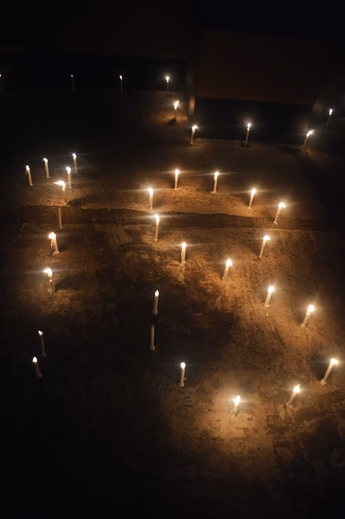 A good night celebration by lighting candles on the roof of the building