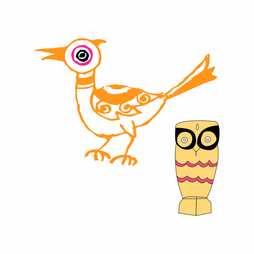 A cartoon drawing of a bird Owl Boishakhi Bengali Traditional Ornaments vector art
