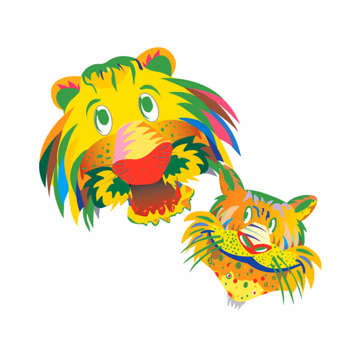 Colorful lions Head Logo lions face Sticker modern pop art style Pohela Boishakh Noboborsho Bengali Traditional folk Design Tiger Mask