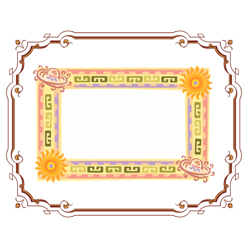 Traditional pattern with frame and collage design bundle circle golden rectangle certificate border vector sun