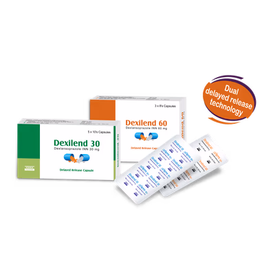 Dexilant 30mg or 60mg Box and Tablets Medicine Packaging Design Vector