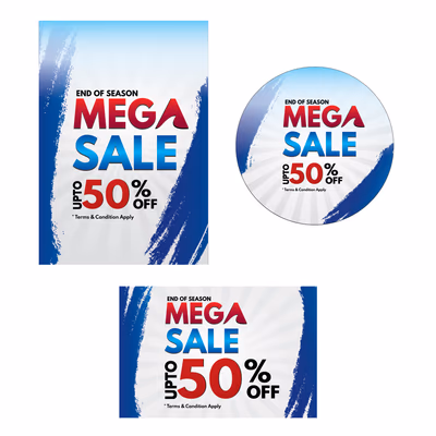 End of Season Mega Sale Up To 50% Off Round and Square Shape Vector Art