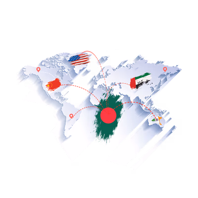 Global Routes Martyr Day Vector Map with Flag America, China, Bangladesh